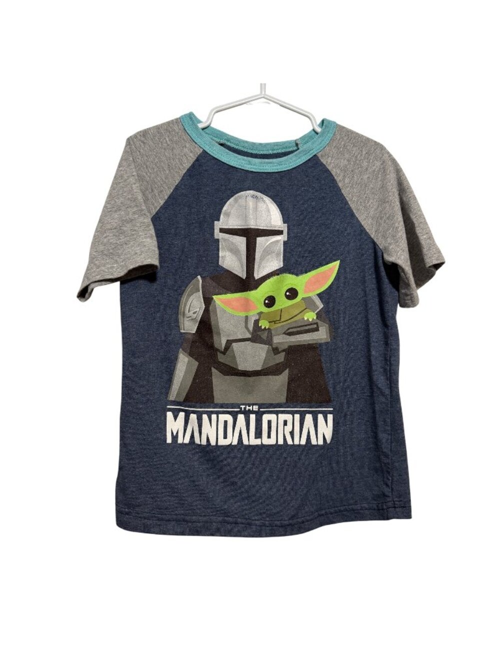 Star Wars The Mandalorian Child Graphic T-Shirt For Kids Raglan Sleeve Grey Blue